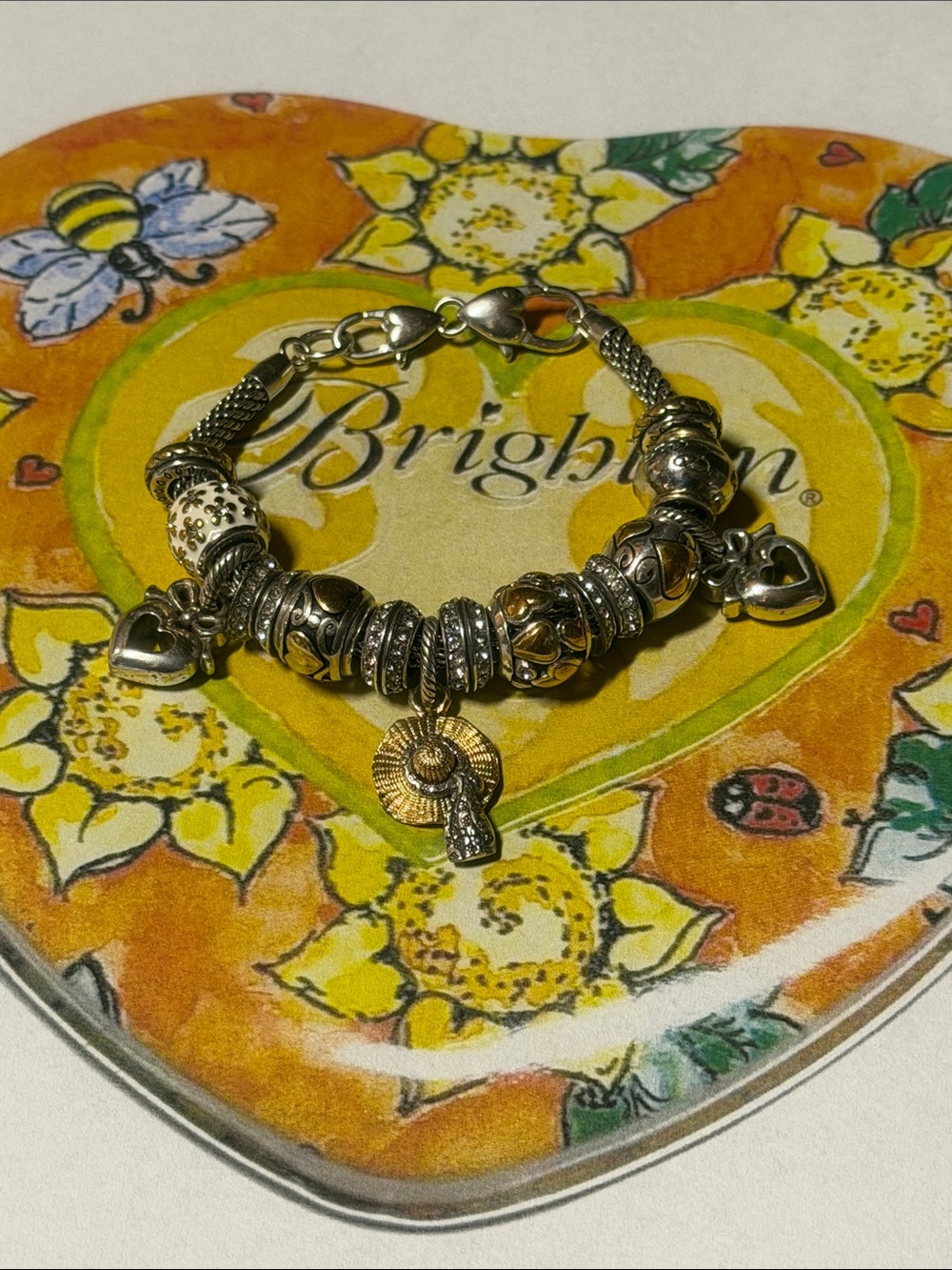 💛 Brighton Gold & Silver Heart Charm Bracelet with Decorative Beads!